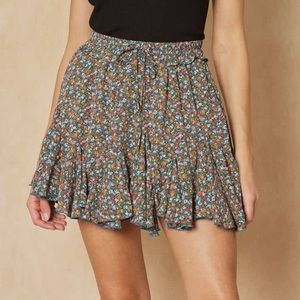 Floral Ruffle Mini Skirt